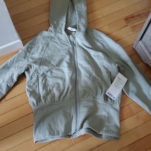 "Hugged-waist cotton zip hoodie" green fern color